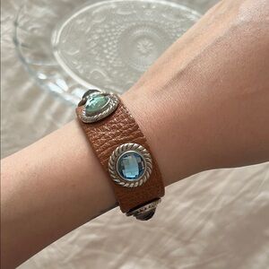 Brown Leather Bracelet with Multicolor Gemstones